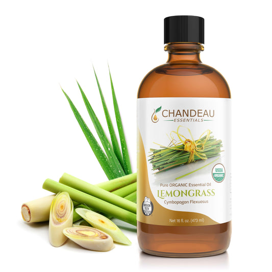 Chandeau Essentials lemongrass oil bottle 16 oz for aromatherapy and cleaning.