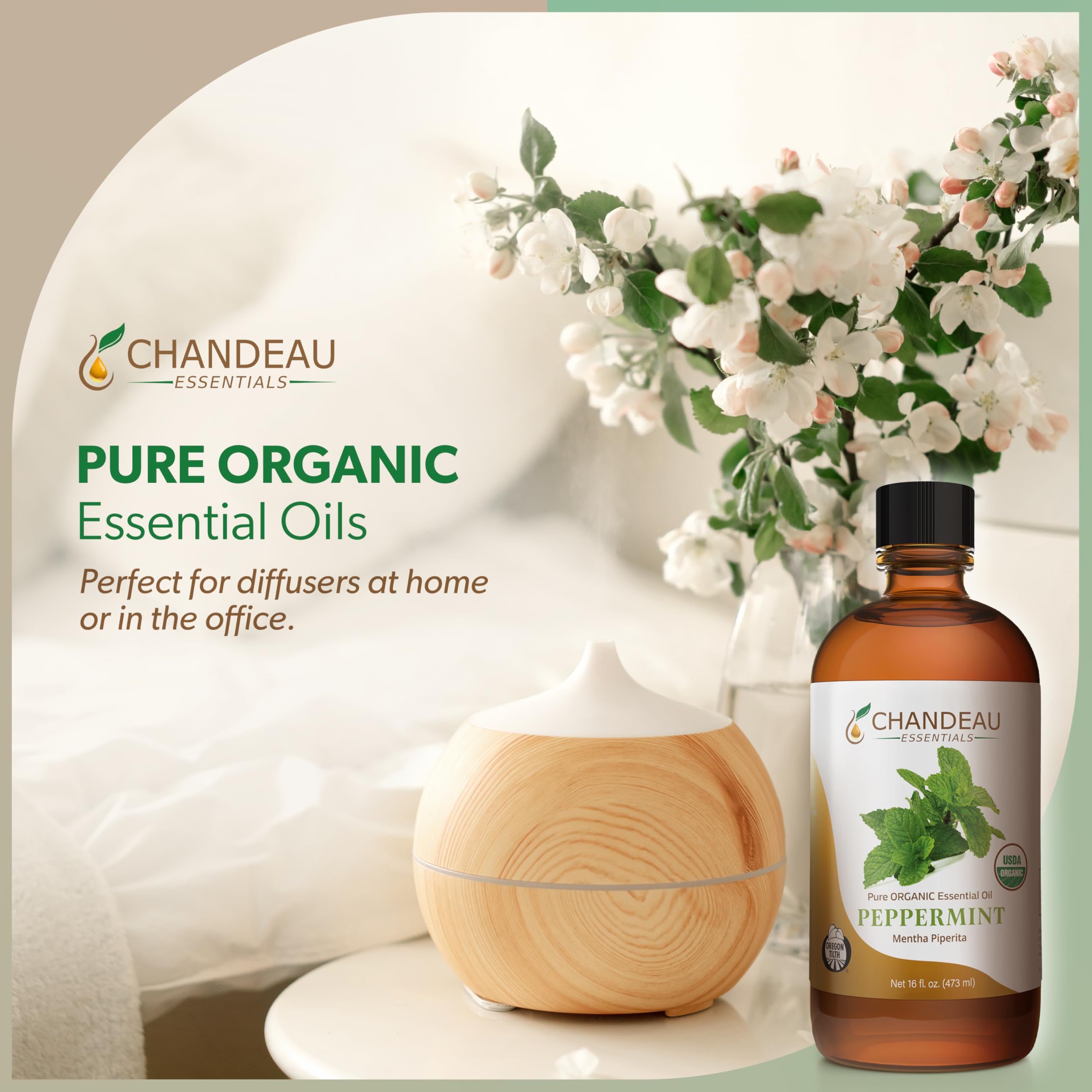 Chandeau Essentials peppermint diffuser scene with crisp mint scent