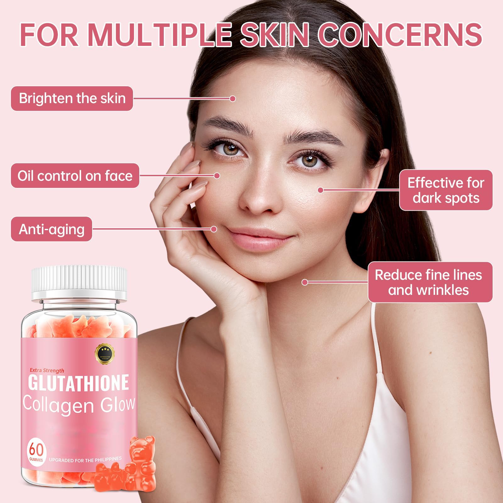 CHANGARLOAD Glutathione Collagen Glow Gummies strawberry flavor close-up for taste appeal.