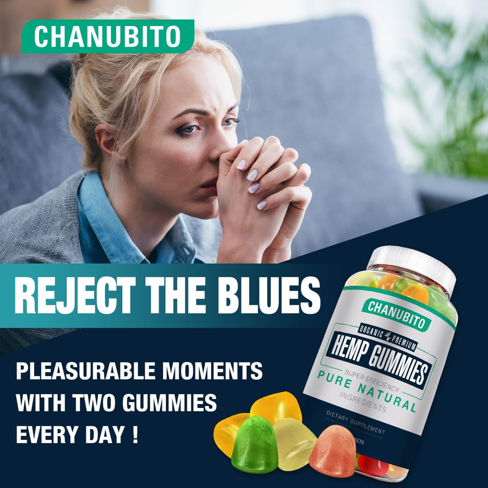 CHANUBITO gummies poured on white surface for easy snacking.