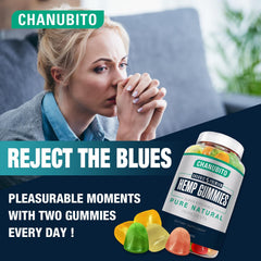 CHANUBITO gummies poured on white surface for easy snacking.