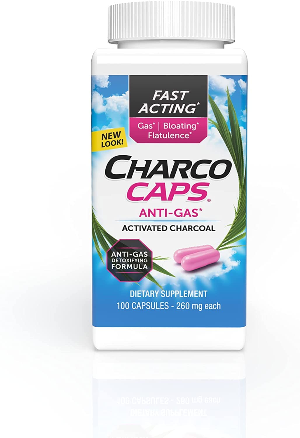 Charcocaps anti gas formula capsules for daily use and digestive comfort.