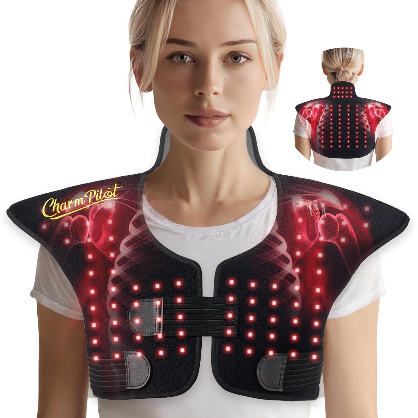 Charmpilot neck-shoulder wrap closeup showing compact wearable design for targeted relief