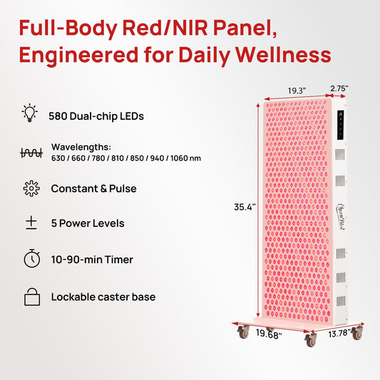 Charmpilot red light panel, side view, demonstrates even illumination across shoulders and back.