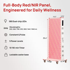 Charmpilot red light panel, side view, demonstrates even illumination across shoulders and back.