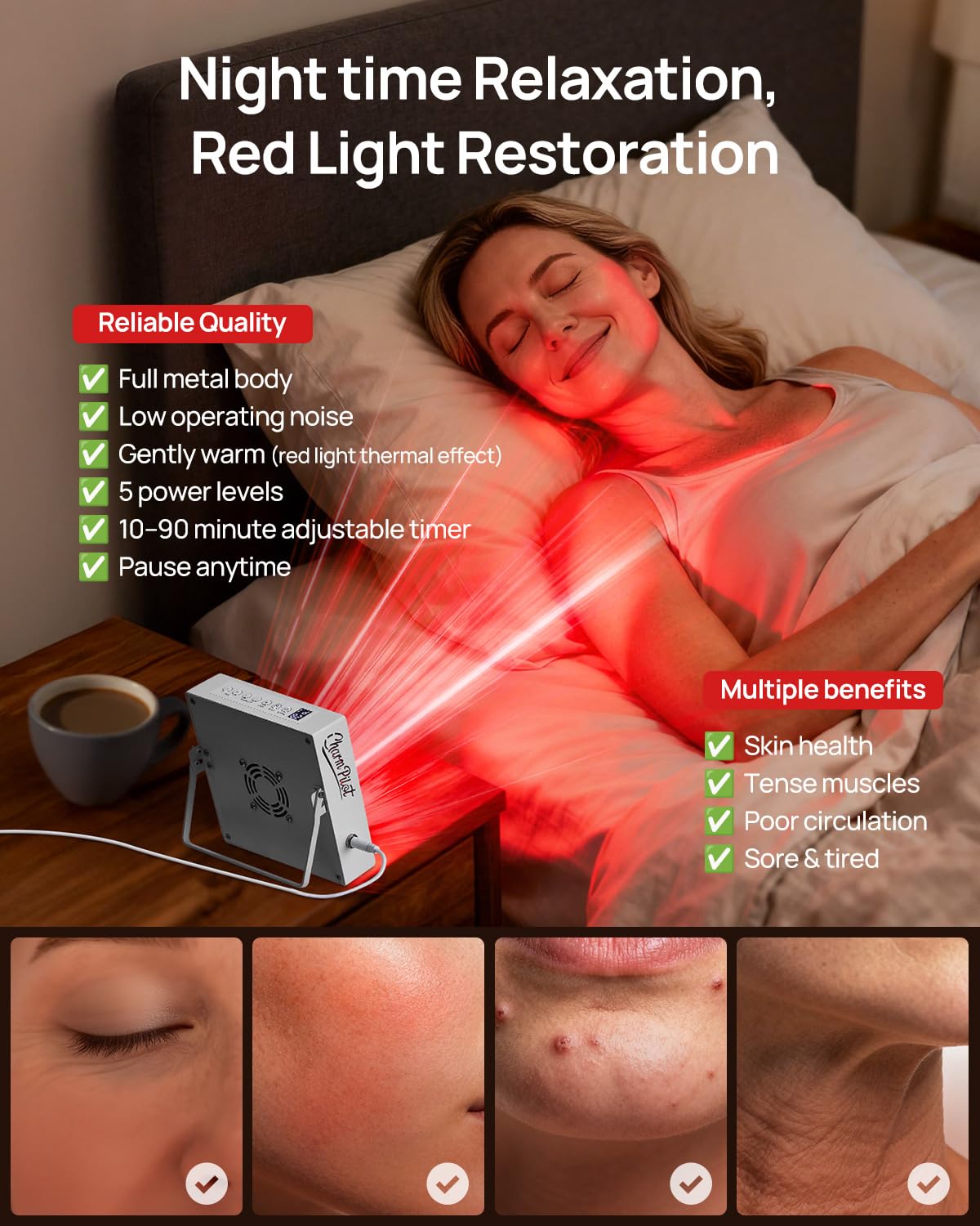 Charmpilot Red Light Therapy Panel for Body side view with slim design