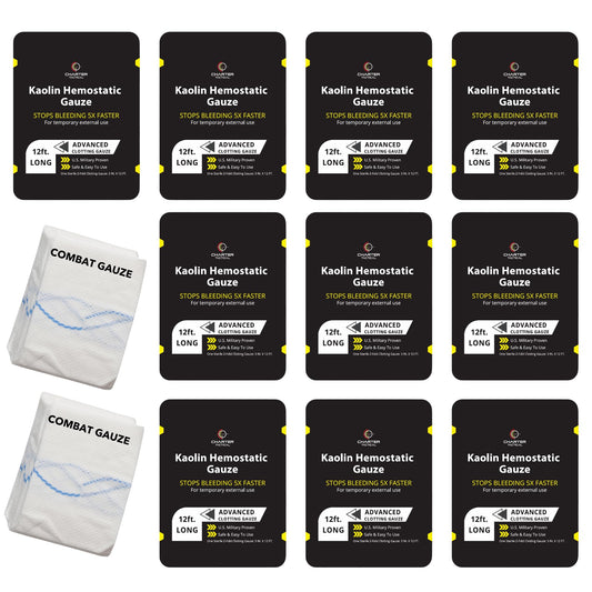 Charter Tactical Quick Clot Gauze 3x12-5in; flexible hemostatic gauze for rapid wound packing.