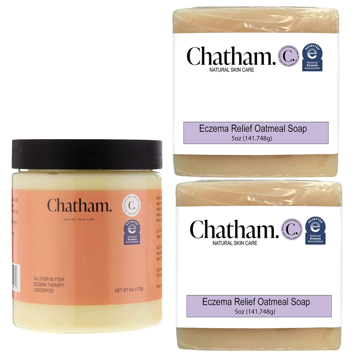 Chatham Over Butter Eczema Therapy bottle with ceramide oils soothing dry skin.