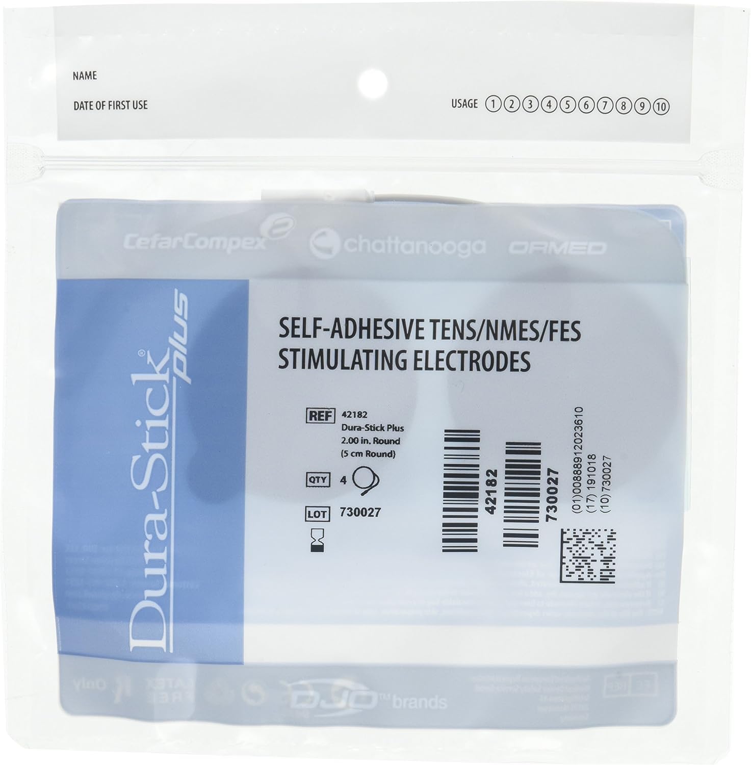 Chattanooga Dura-Stick Plus 2in round blue foam backing electrodes for stable stimulation