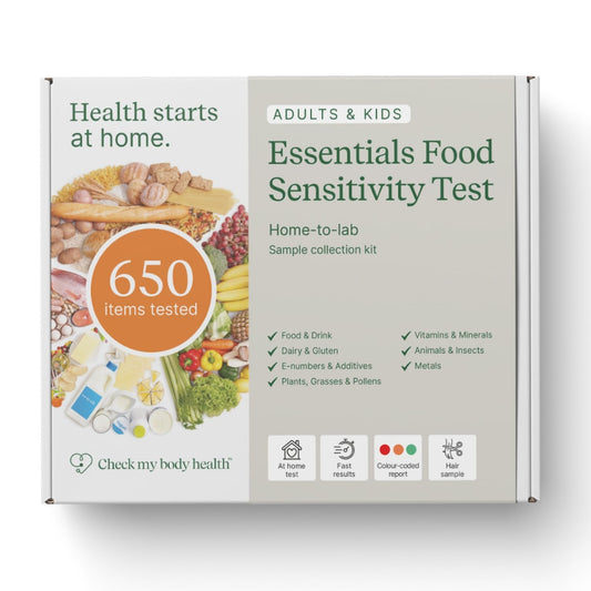 Check My Body Health 650-item kit box for at-home intolerance testing.