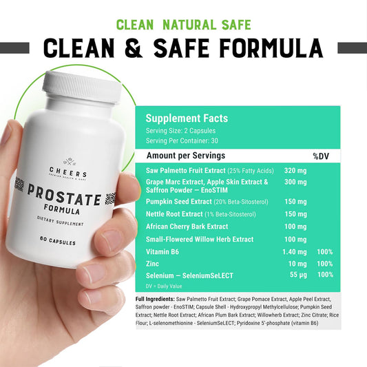 CHEERS Prostate Formula capsules close-up two vegan capsules daily for support