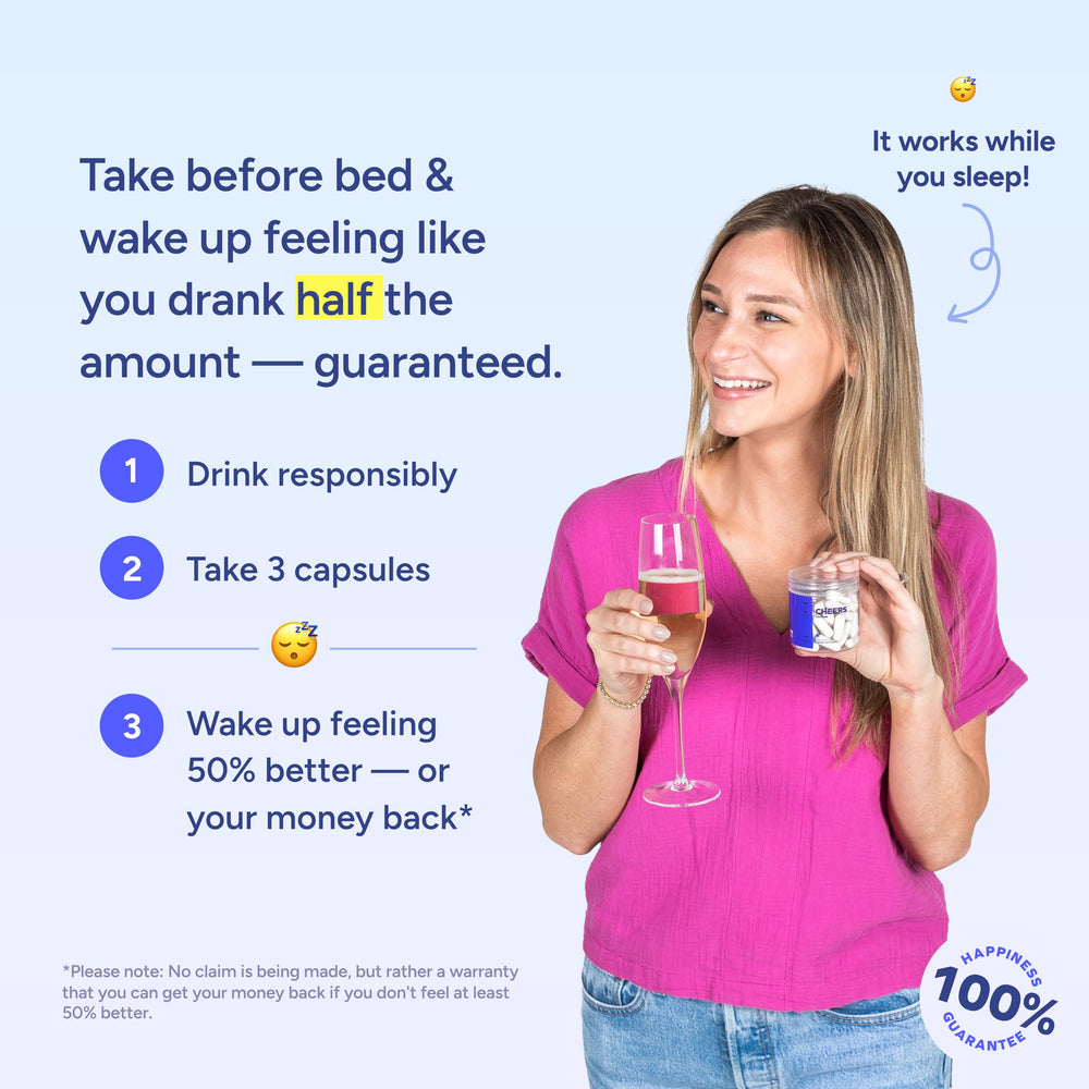 Cheers Restore bottle display with label showing ingredients for liver-support lifestyle