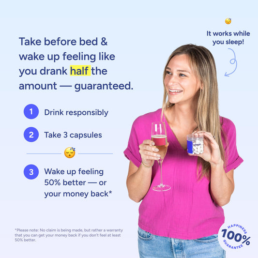 Cheers Restore capsules lineup highlighting DHM and L-cysteine content.