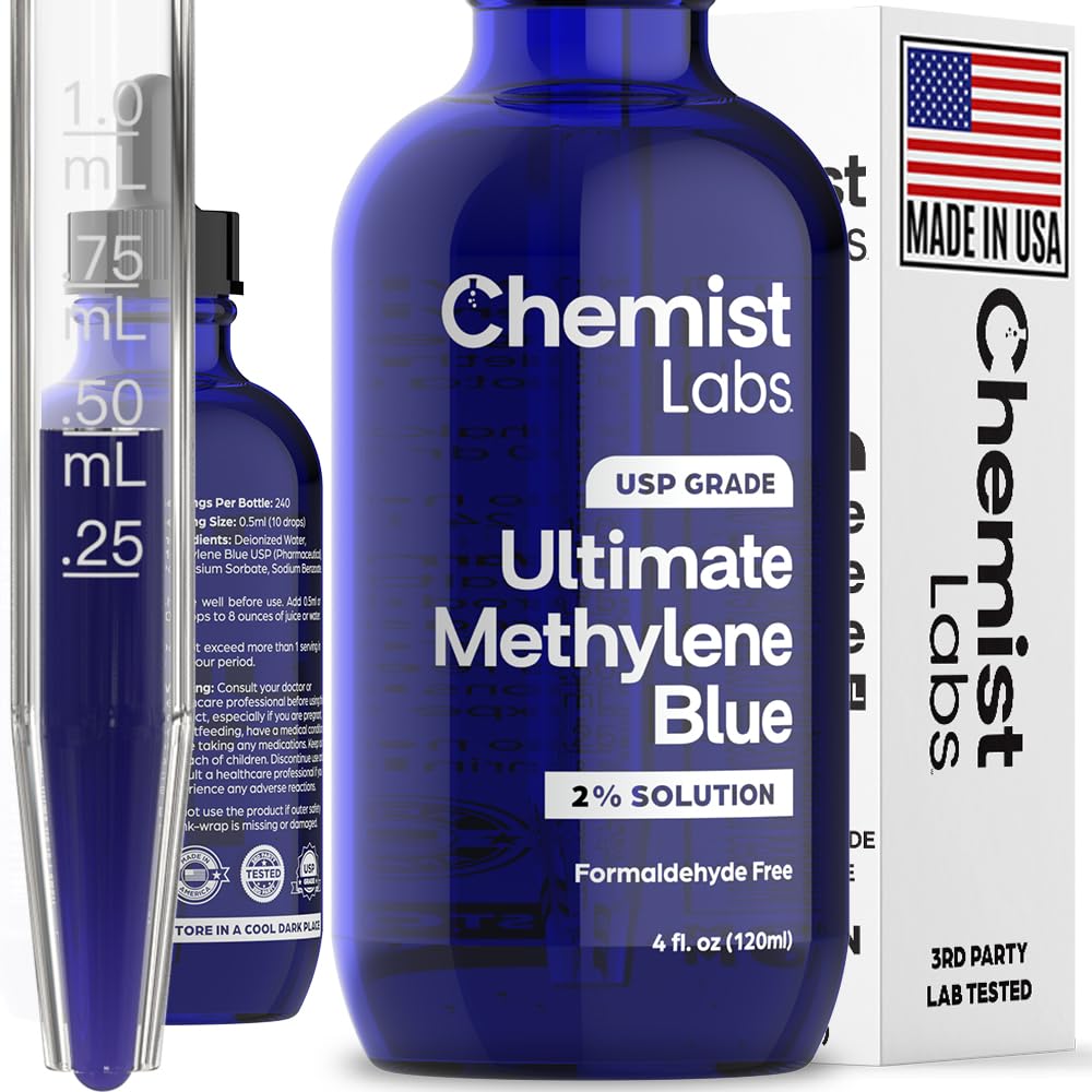 Chemist Labs methylene blue bottle 4oz with a graduated dropper for precise dosing.