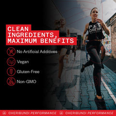 Cheribundi Endurance-Recovery Scene Bottle conveys fast post-workout recovery.