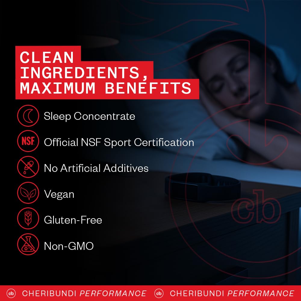 Cheribundi Sleep label featuring L-theanine and valerian for nighttime recovery