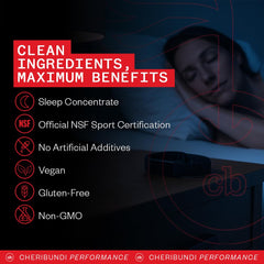 Cheribundi Sleep label featuring L-theanine and valerian for nighttime recovery