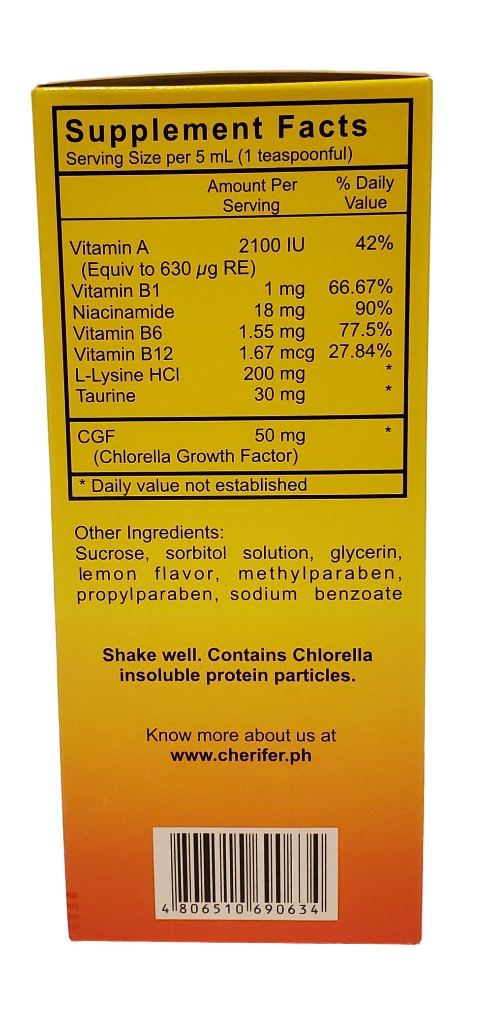 Cherifer syrup bottle pour illustrates simple dosing for convenient daily nutrition.