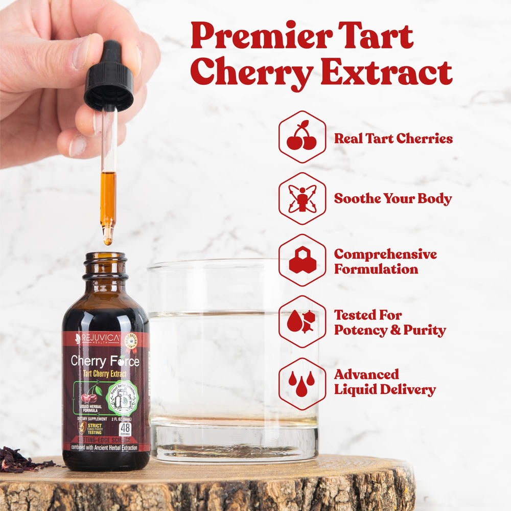 Cherry Force dropper delivering the liquid extract for quick, convenient use.