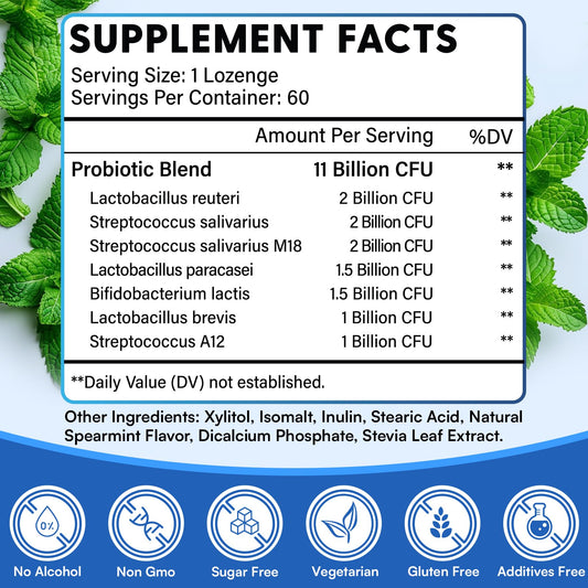 Chetjbur Oral Probiotics mint lozenge for fresh breath.