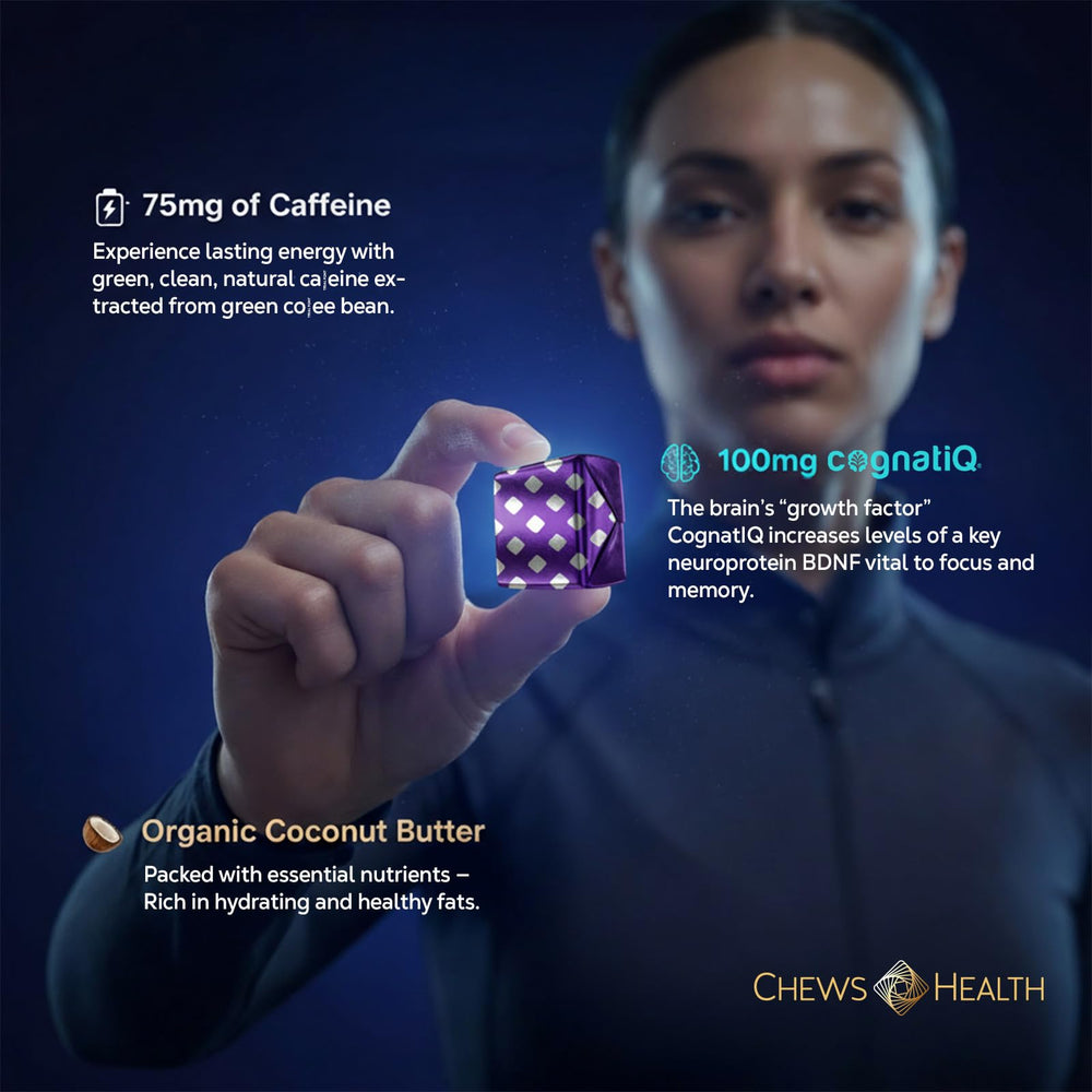 CHEWSHEALTH DynaMind iQ jar displaying colorful chews for memory support