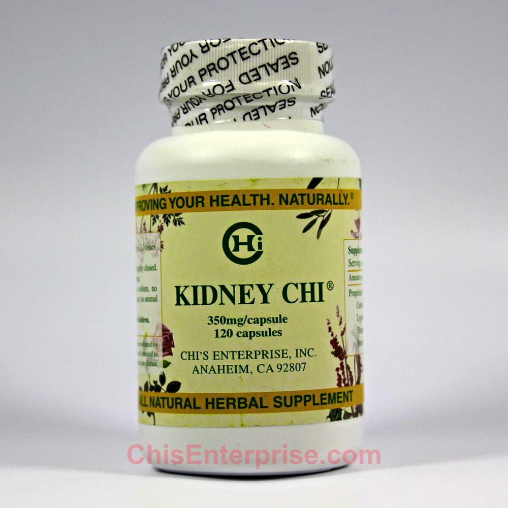 Chi's Enterprise Kidney Chi bottle with plant-based capsules for daily wellness support.
