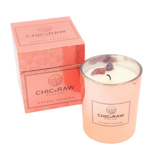 Chic & Raw Amethyst Sacral Candle packaging for premium gift appeal