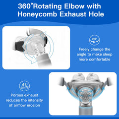 360-degree rotating elbow allows flexible sleeping positions with steady airflow