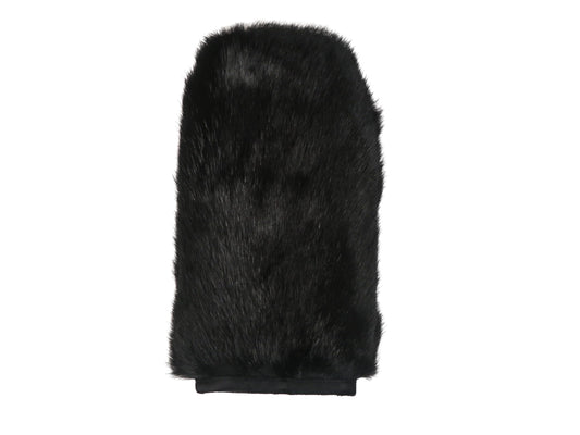 Chichester Inc rabbit fur massage mitt (black) front view for gentle, relaxing massages
