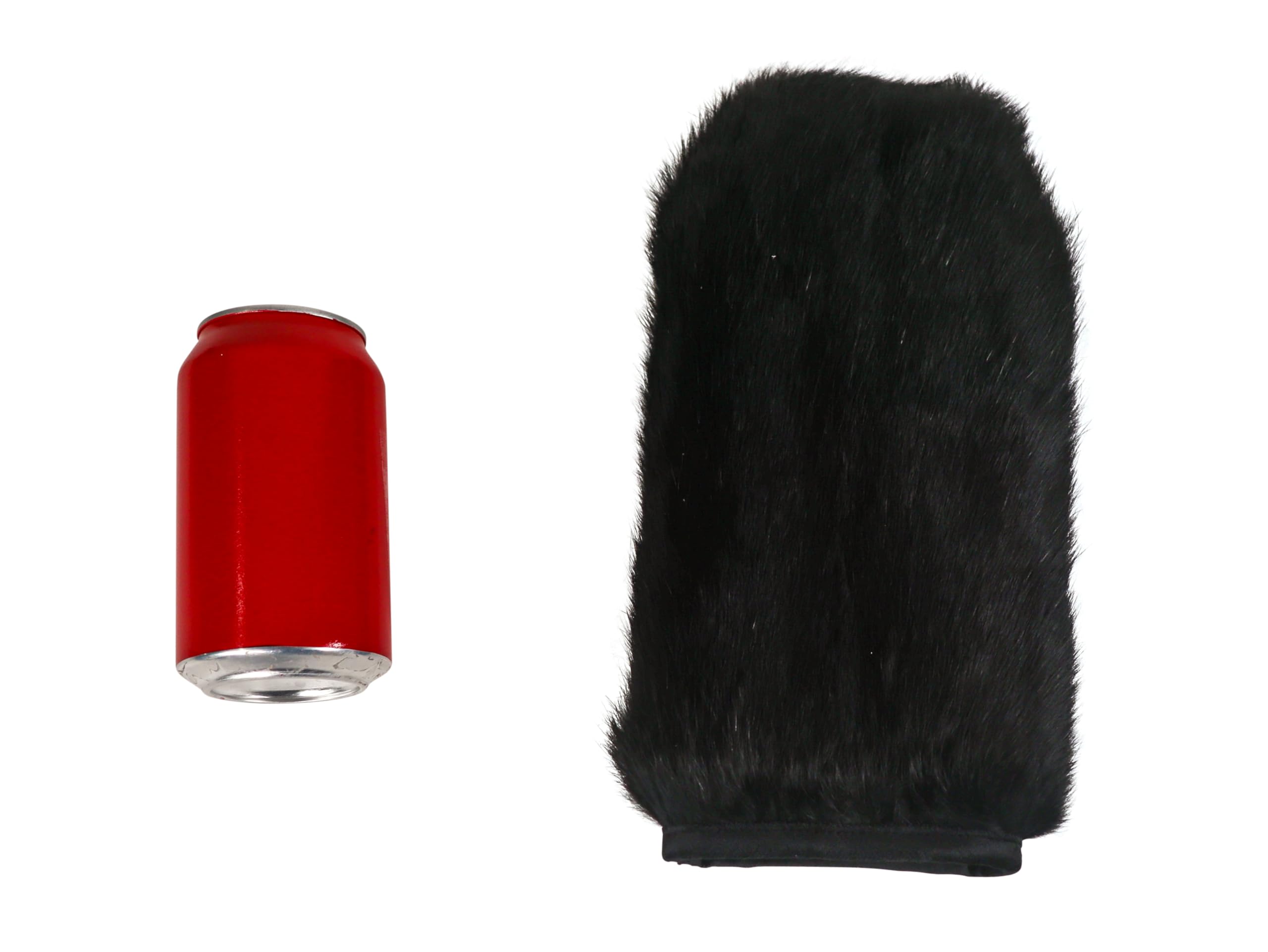 Chichester Inc rabbit fur massage mitt (black) inside view shows lined one-size-fits-most design