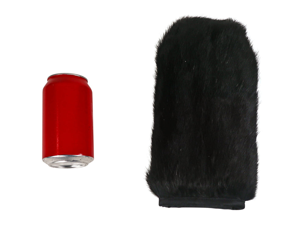 Chichester Inc rabbit fur massage mitt (black) inside view shows lined one-size-fits-most design