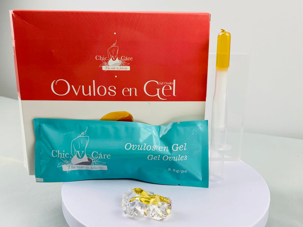 Chicvcare Gel Ovules bottle and packaging featuring natural ingredients.