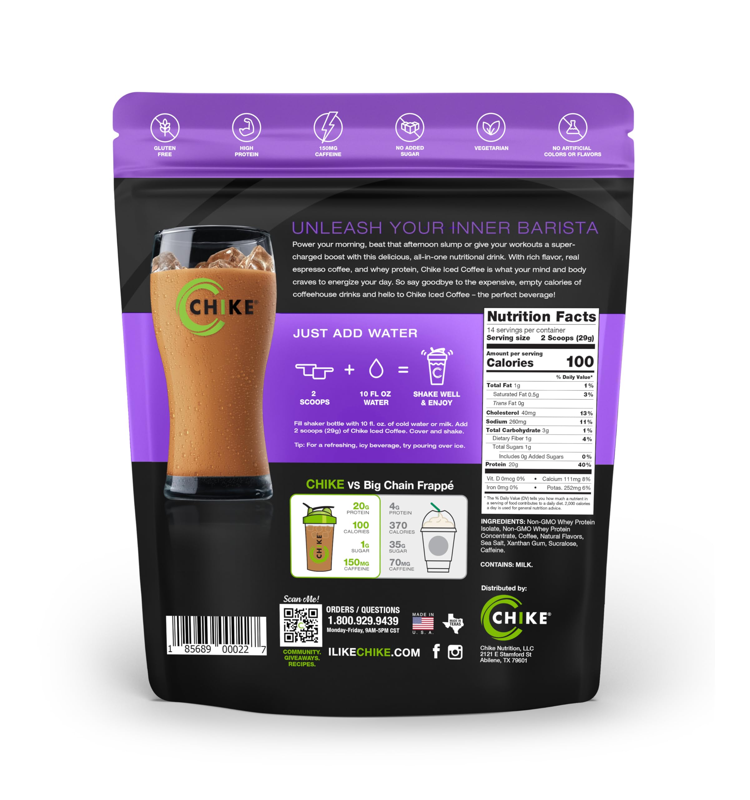 Chike Caramel High Protein Coffee glass pour highlights convenient protein boost