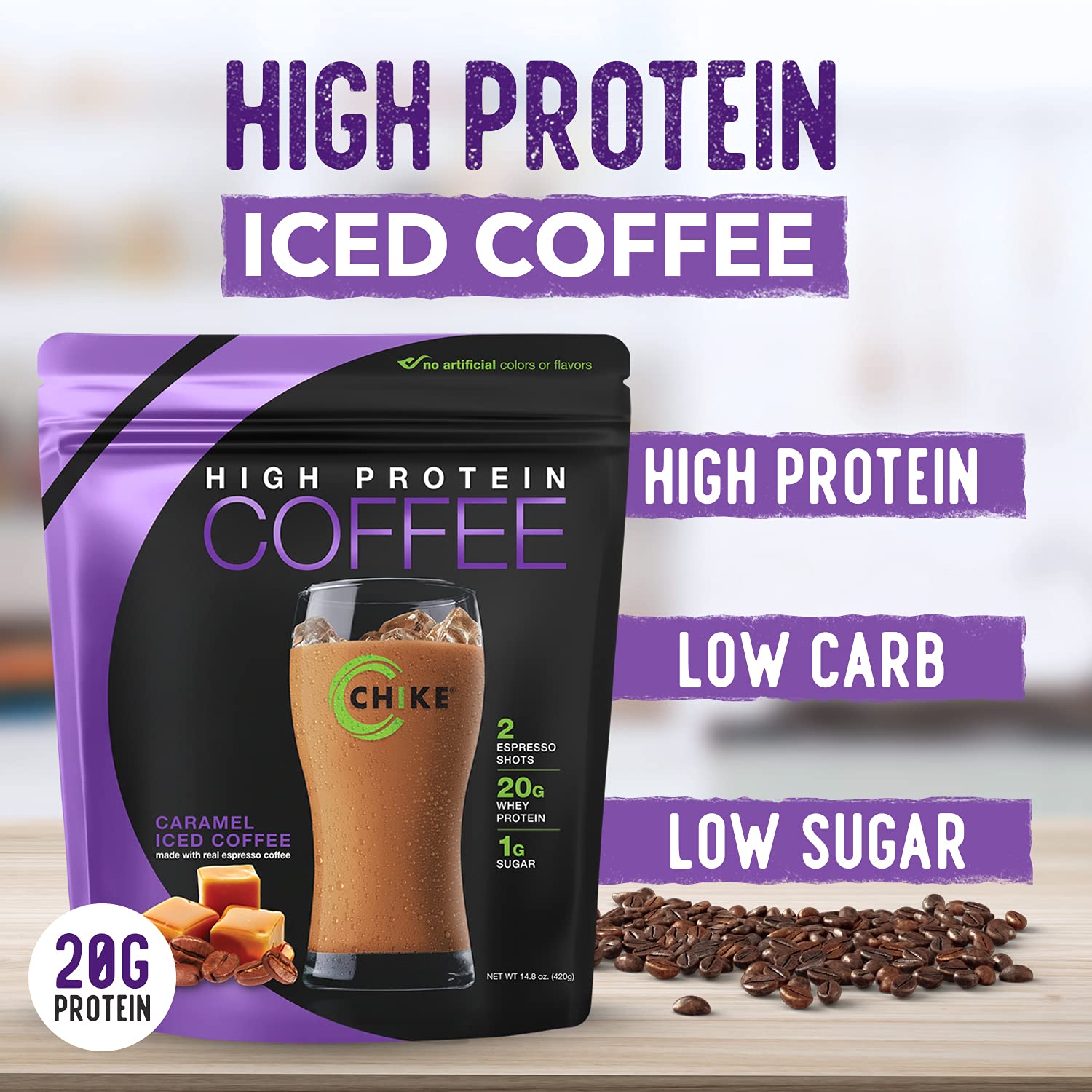 Chike Caramel High Protein Coffee two-espresso shots for energy