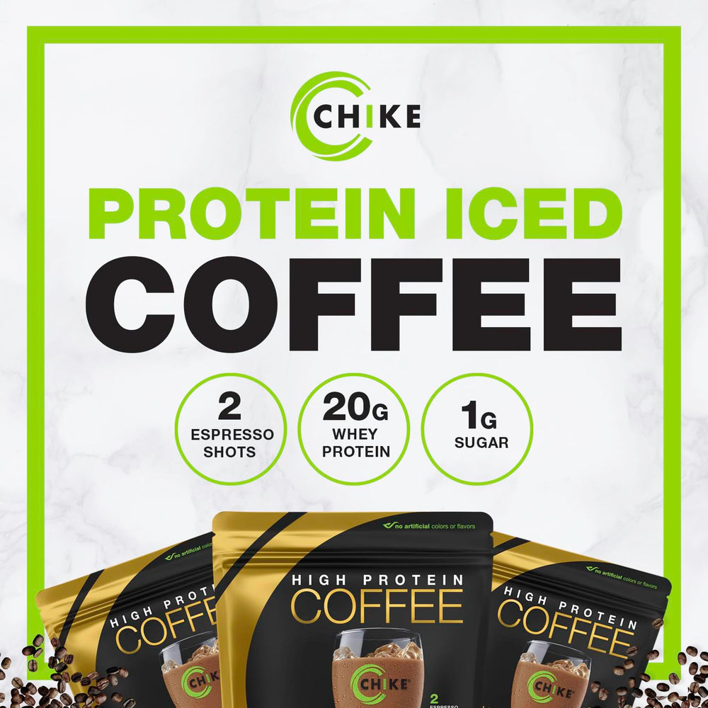 Front packaging of CHIKE chocolate caramel iced coffee conveys keto-friendly, gluten-free benefits.
