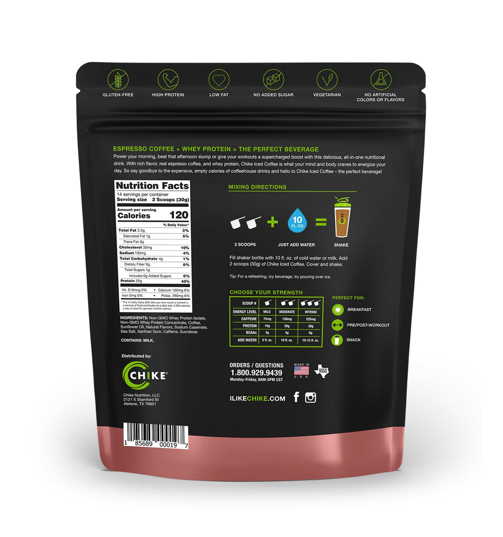 CHIKE Cinnamon High Protein Iced Coffee pour into glass for a protein-fueled caffeine boost.