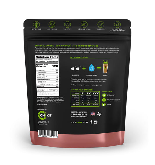 CHIKE Cinnamon High Protein Iced Coffee pour into glass for a protein-fueled caffeine boost.
