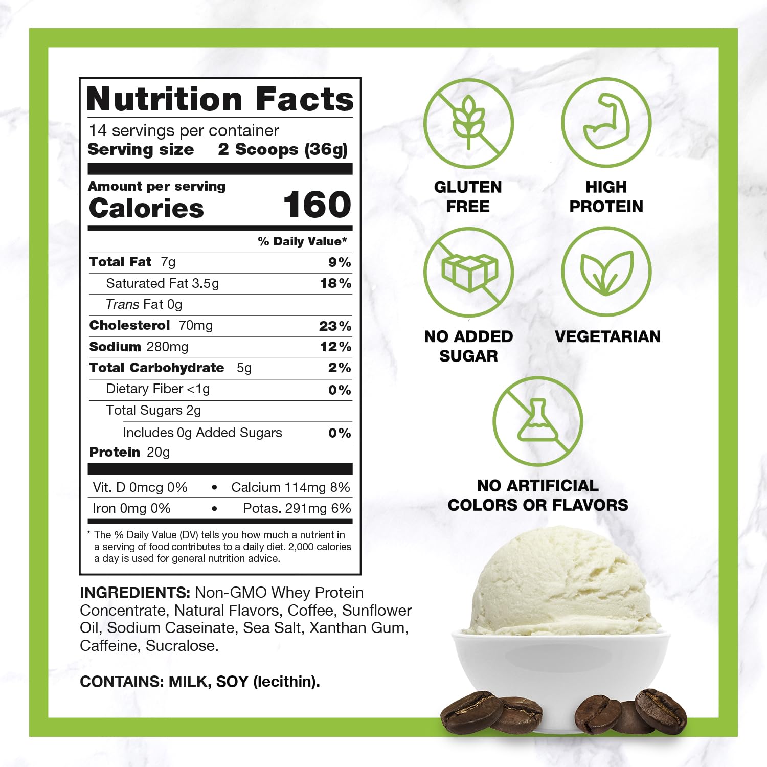 CHIKE Sweet Cream High Protein Iced Coffee bottle on counter highlighting 20 g protein.