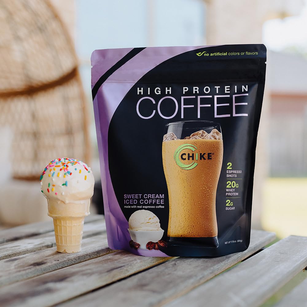 CHIKE Sweet Cream High Protein Iced Coffee on-the-go cup for busy mornings.