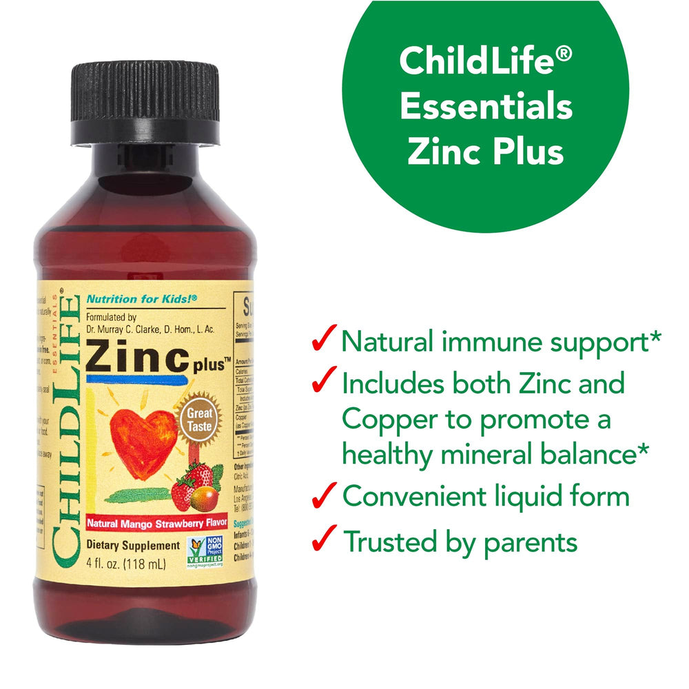 ChildLife Essentials dosing spoon showing precise measurement for Zinc Plus.