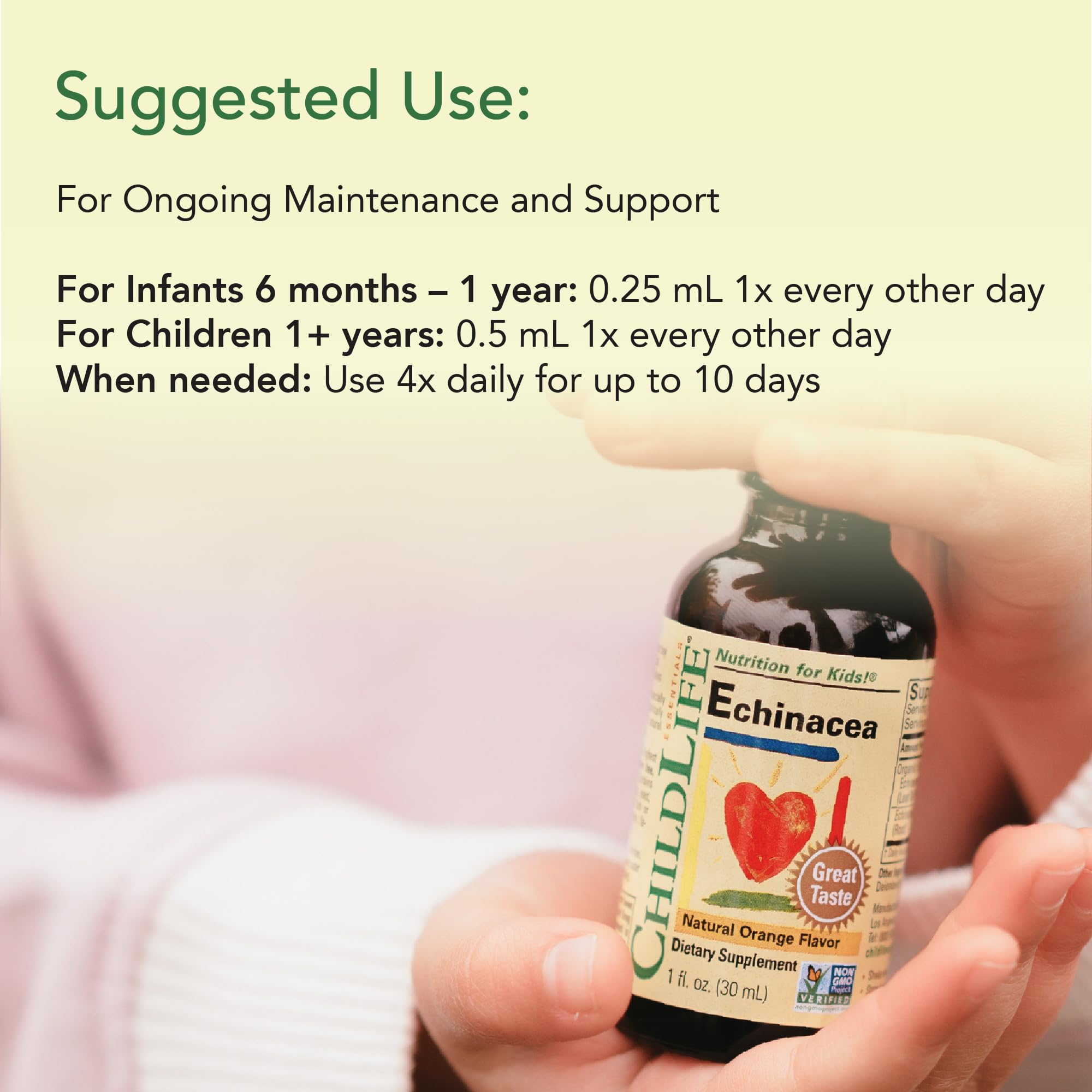 CHILDLIFE ESSENTIALS Echinacea kids bottle close-up highlights natural orange oil