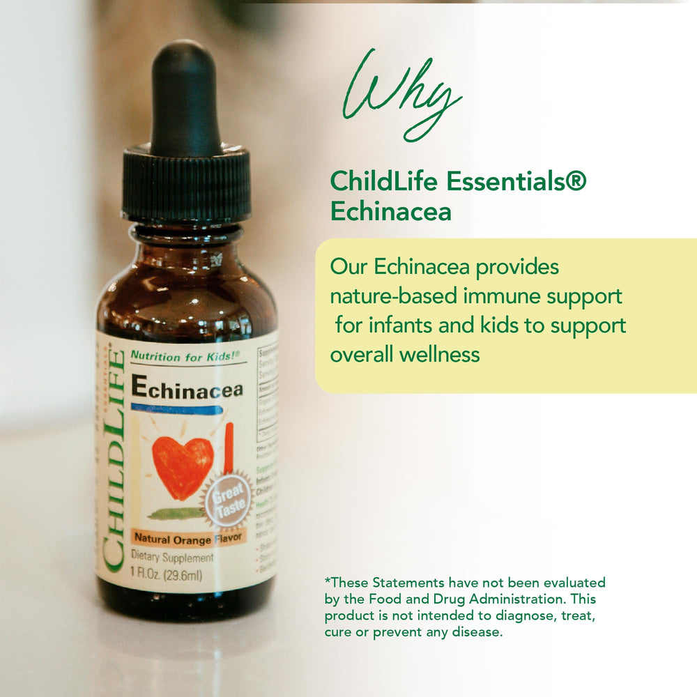 CHILDLIFE ESSENTIALS Echinacea orange-tincture offers kid-friendly flavor during routines