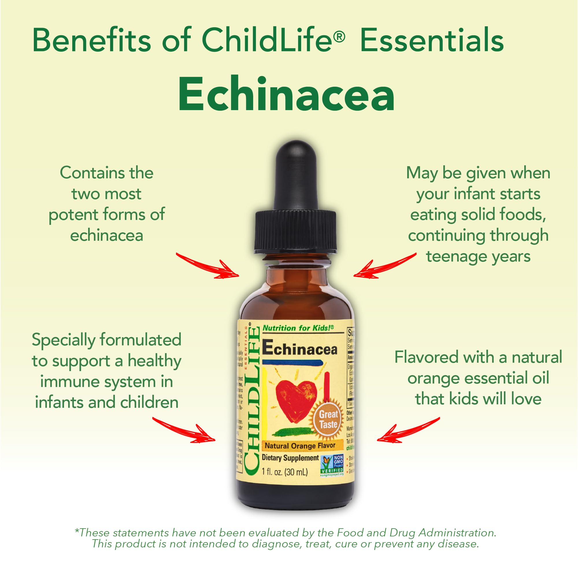 CHILDLIFE ESSENTIALS Echinacea drops are alcohol-free and pediatrician-inspired