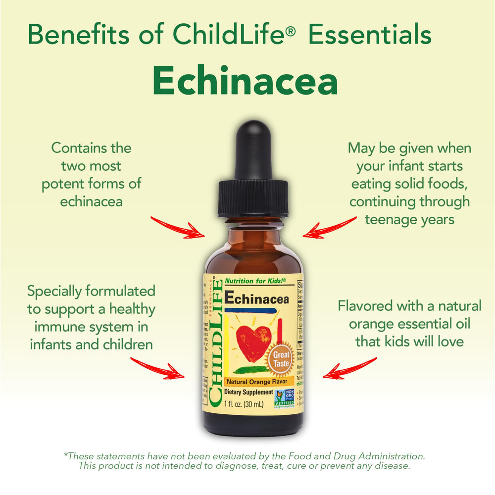 CHILDLIFE ESSENTIALS Echinacea drops are alcohol-free and pediatrician-inspired