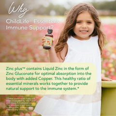 ChildLife Essentials First Defense bottle pour highlights elderberry-enhanced immune defense.