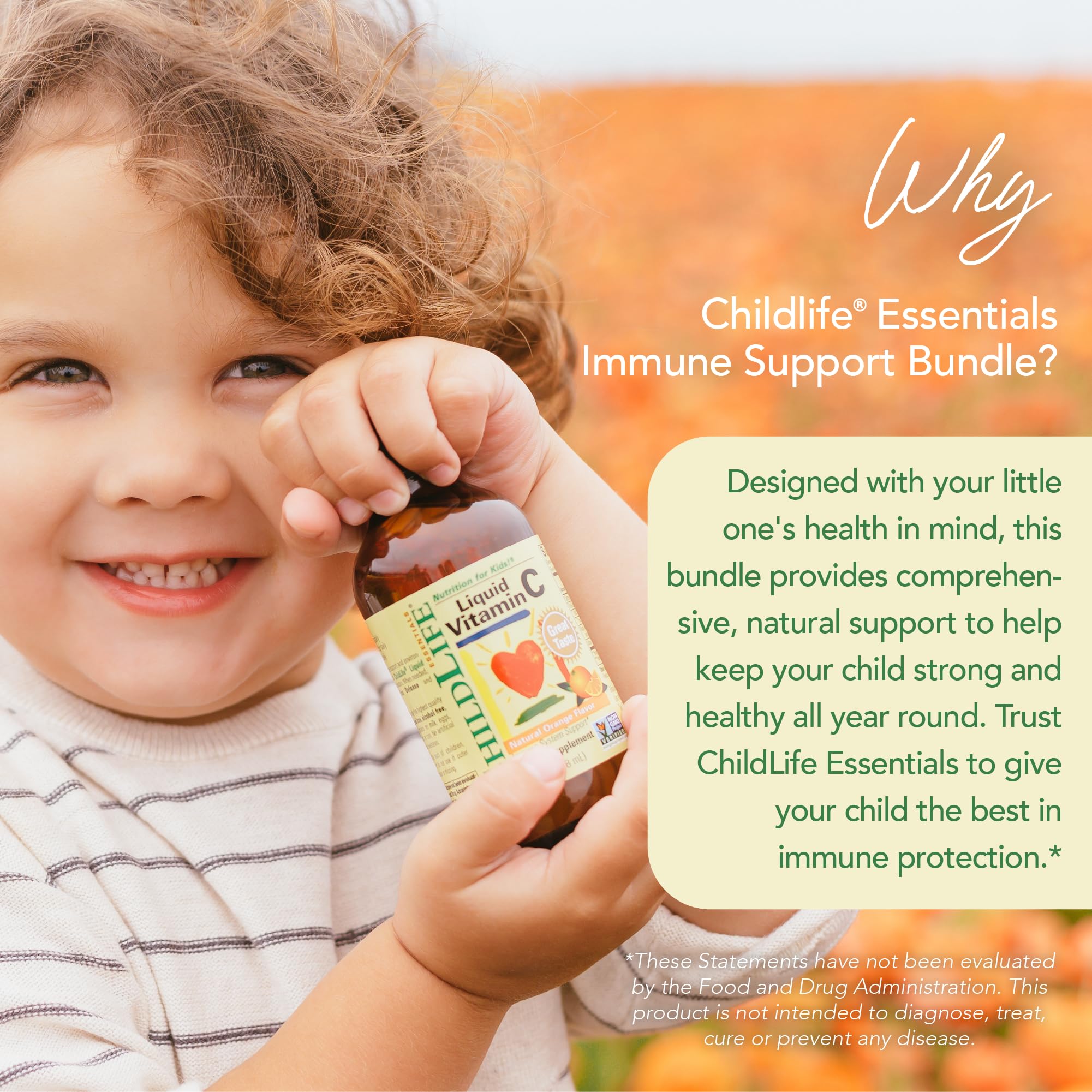 CHILDLIFE ESSENTIALS First Defense bottle highlighting elderberry for natural defense support