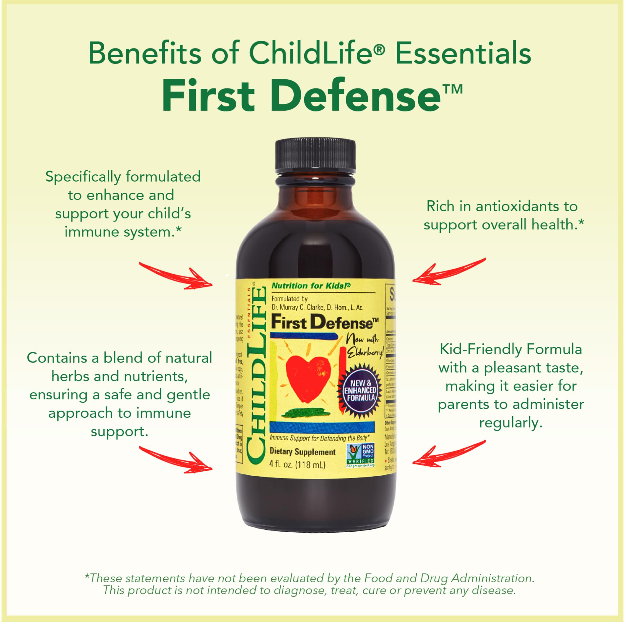 Elderberry ingredients visible in the First Defense liquid formula.