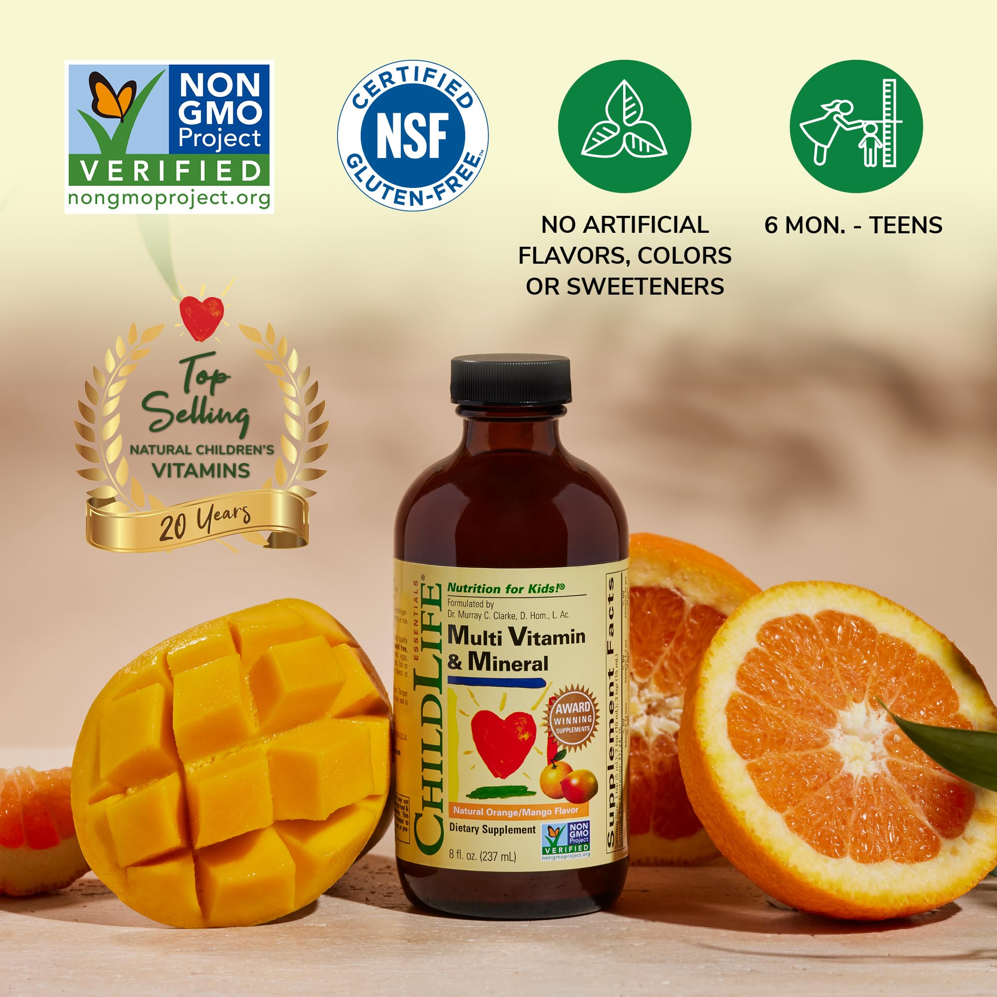 CHILDLIFE ESSENTIALS Label highlights non-GMO and gluten-free
