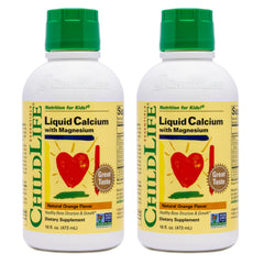 ChildLife Essentials liquid calcium bottle with orange flavor for kids.