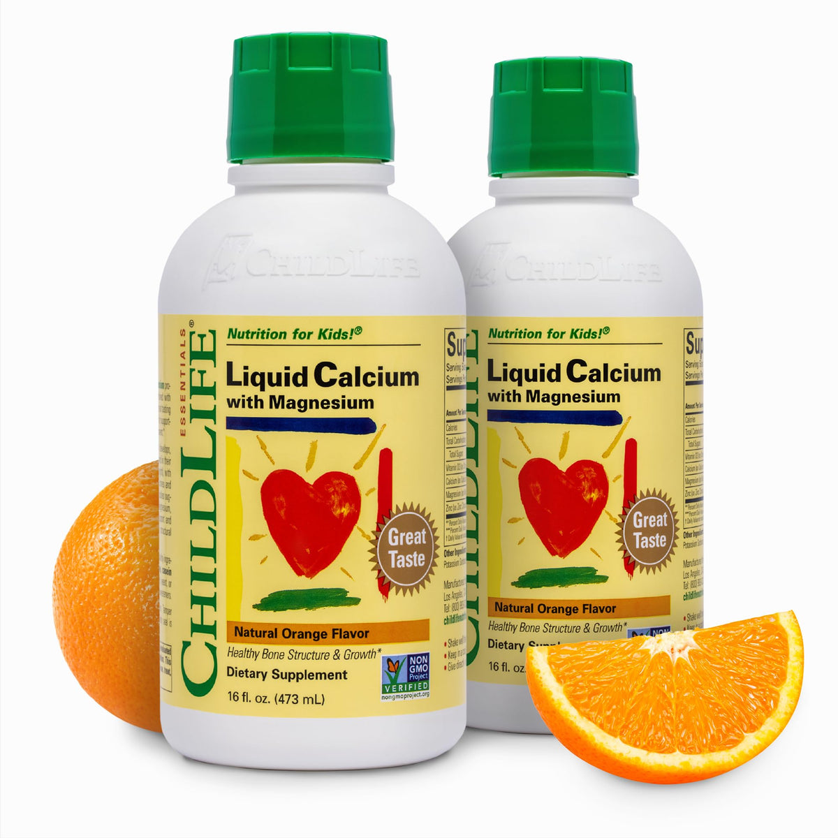 ChildLife Essentials liquid calcium bottle on kitchen counter for daily bone support.